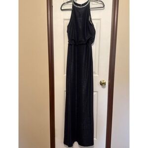 Lauren Ralph Halter Maxi Dress Embellished Neckline Sparkle Gown Size 4‎